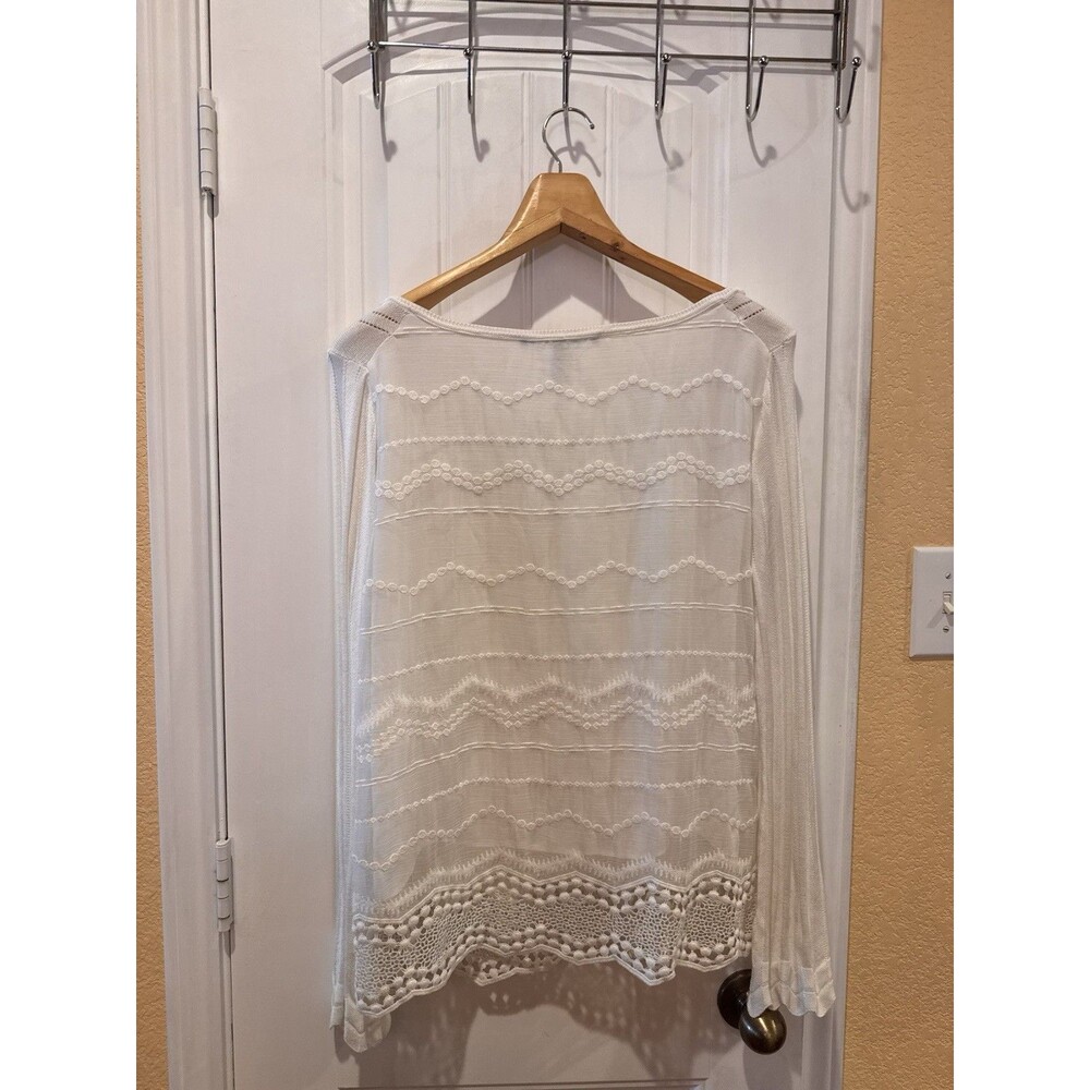 Women’s WHITE HOUSE BLACK MARKET Top MEDIUM ivory Long Sleeve W/Lace Trim - Picture 8 of 16